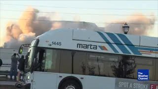 Bus Ruins The Weather Channels Shot of Dome Implosion [upl. by Ahsienal475]