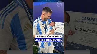 La bendición de Leo Messi al pequeño hijo de Gonzalo Montiel de tan solo un mes de vida 😍🏆 [upl. by Ayotas]