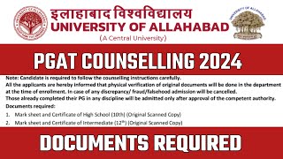 Documents required for allahabad university pgat counselling 2024  Allahabad University admission [upl. by Jenks377]