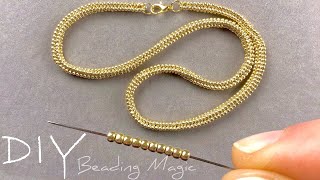 Seed Bead Rope Necklace Tutorial Beaded Herringbone Stitch [upl. by Avihs]