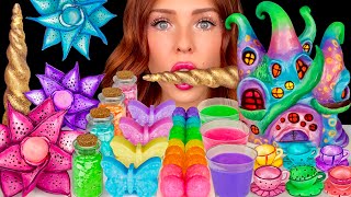 ASMR MUKBANG Rainbow Food Edible Teacup Fairy Dessert Wafer Paper Butterflies Edible Flowers 먹방 [upl. by Eixel]