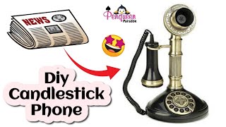 Diy Candlestick Phone using Newspaper  World telecommunication day  Telephone making [upl. by Zetana574]