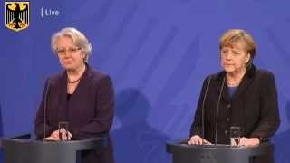 Annette Schavan tritt zurück 09022013 PK mit Angela Merkel [upl. by Kary]