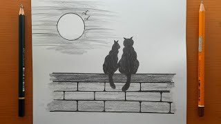 come disegnare un gatto passo dopo passo  Disegni di paesaggi per disegnare a matita facili [upl. by Chader]