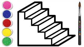 Drawing Stairs For Kids  Stairs Drawing Step by step  Easy drawing  Stairs drawing amp coloring [upl. by Eelyme]