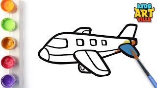 Airplane Drawing Coloring Painting for Kids  Easy Art for Kids and Toddlers [upl. by Mazlack669]