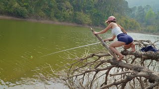 Best Fishing Video  Tilapia Fishing Girl at the lake of god Amazing Fishing [upl. by Sascha]