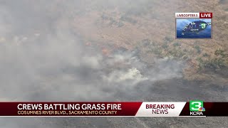 Crews battle grass fire near Cosumnes River Boulevard in Sacramento [upl. by Morell247]