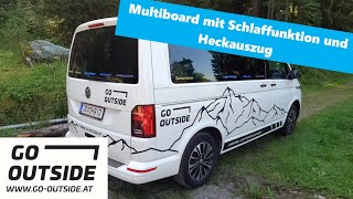 Multiboard mit Schlaffunktion und Heckauszug für VW T5 T6 T61 mit Schienensystem [upl. by Ailecra597]