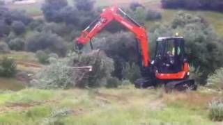 Log Grapple  Intermercato on Hitachi excavator feeding chipper [upl. by Otrepur]