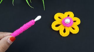 Amazing Woolen Flower Making Trick  Hand Embroidery Flower Design  DIY Woolen Flowers [upl. by Curr]