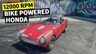 Motorcycle engine in a car 12000 RPM 1000cc CBR Powered 1964 Honda S600  Build Breakdown [upl. by Tedric]