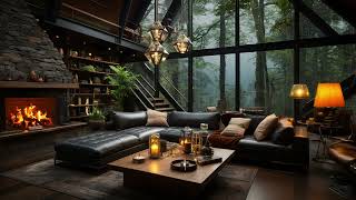 Cozy Living Room Ambience  Heavy Rain on Window Sounds and Crackling Fire to Studying Sleeping [upl. by Mickey]