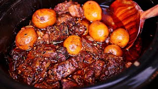 Easy Slow Cooker Garlic Butter Beef and Potatoes Recipe [upl. by Aivataj]