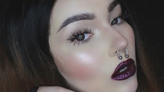 glowy skin fluffy brows individual lashes  glitter lips makeup tutorial [upl. by Enajyram]