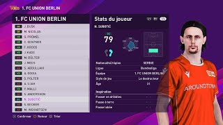 PES 2020 1 FC UNION BERLIN created players stats [upl. by Ilil]