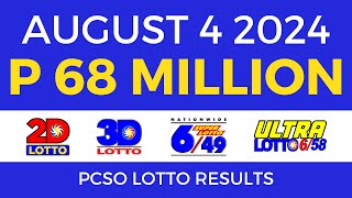 Lotto Result Today 9pm August 4 2024  PCSO Complete [upl. by Aliban]