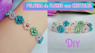 Como Hacer Pulsera de Flores con Cristales y Mostacillas [upl. by Ametaf]