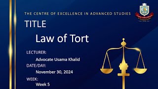 Diploma In Law  Advocate Usama Khalid  Law of Tort  Week 5  November 30 2024 [upl. by Nossila]