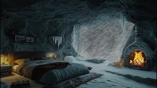 Winter Warm Cave Snowy Day ❄️ Fireplace Sound in Cozy Cabin 🔥gentle wind sound [upl. by Garret752]