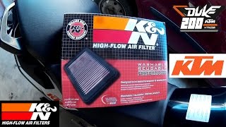 KTM Duke 125 200 390 KampN Air Filter Unboxing  Installation  Sound Test [upl. by Yank]