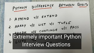 Python DIFFERENCE BETWEEN Interview Questions  Important [upl. by Moitoso]