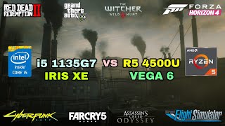 i5 1135G7 Intel Iris Xe Graphics vs Ryzen 5 4500U Vega 6 Test in 8 Games  2021 [upl. by Aubrey]