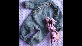 Salopeta tricotata cu nasturi  tutorial video pas cu pas 03luni36 luni Knitted overall🐰❤💜 [upl. by Atnauq]