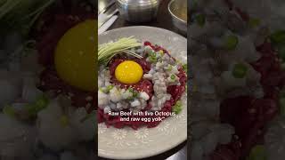 首爾米其林活章魚生牛肉Eat Moving Octopus in Korea Raw Beef Alive Octopus koera octopus [upl. by Aipotu]