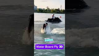 Water Fly Board Jet  waterflyboard waterparkrides trampolineskills funny Water Park Fun [upl. by Ahsilem804]