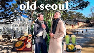 A day in Old Seoul 🇰🇷 Traditional korean food cafe amp hanok view palace history 🍵 [upl. by Brahear234]