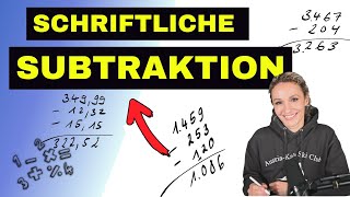 Schriftliche Subtraktion  Minus 2 Zahlen 3 Zahlen und Kommazahlen [upl. by Maggio]