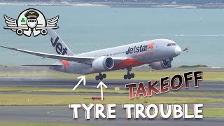 Takeoff Tyre Trouble 787 Main Gear Tyre Disintegration [upl. by Otecina]