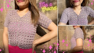 Top con Mangas a Crochet  Tutorial  Diestra [upl. by Resiak916]