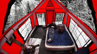 Winter Camping In Inflatable Cabin  Snow Storm  Bear Tenderloins [upl. by Inor917]