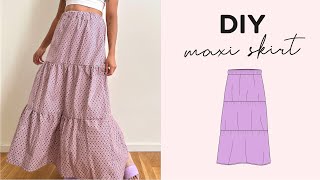 DIY Maxi Skirt  Sewing Pattern  Easy Elastic Gathered Tiered Skirt ✨ [upl. by Ahsoj]