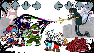 GLITCH CUPHEAD SHOW Corrupted Devil Cuphead and Mugman vs FNF Characters  FNF vs Learn With Pibby [upl. by Eibot27]