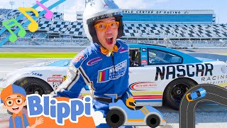 Race Car Song  Brand New BLIPPI Racing song  Educational Songs For Kids [upl. by Enelam]