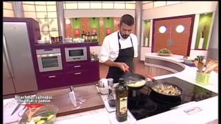 Receta alcachofas salteadas con setas y jamón [upl. by Noryd]