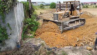 Success One Corner Process By Dump Trucks And KOMATSU D53A Dozer Push Land Stone [upl. by Baryram]