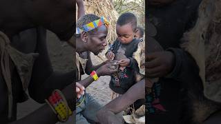 Hadzabe Old man feeding his grandchildren a soup 🍲😋‼️hadzabetribe villagelife food [upl. by Nodal]