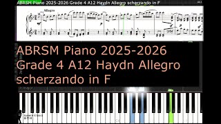 ABRSM Piano 2025 2026 Grade 4 A12 Haydn Allegro scherzando in F [upl. by Ahron]