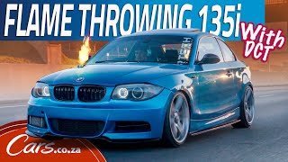 BMW 135i with DCT Conversion  Big single turbo modified 135i throws flames through the bonnet [upl. by Manwell]