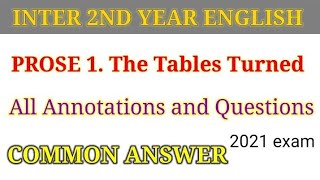 Inter 2nd Year English ll The Tables Turned ll Annotations and Questions ll common answer [upl. by Natal]