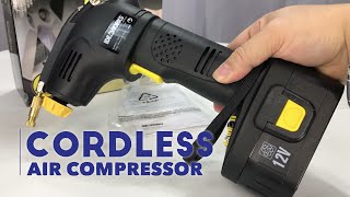 Cordless Portable Air Compressor Tire Pump with Builtin Gauge Review [upl. by Alekehs]