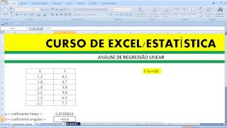 Curso de Estatística Reta de Regressão na Planilha Excel Análise de Regressão Linear Exercício [upl. by Dnomsaj]