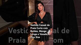 shein moda Vestido Casual de Praia Curto com Botões Manga Longa e Vazado Plus Size [upl. by Kendrick517]