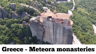 Meteora monasteries quotmiddle of the skyquot Metéora Greek Μετέωρα Drone Aerial Video  Greece [upl. by Sillyhp]