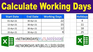 How to Calculate Working Days in Excel by learning center in Urduhindi [upl. by Akvir]