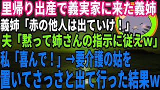 【里帰り出産】里帰り出産の義姉が私に…義姉「母さんの世話は私がする！他人は出て行け！」私「はい！喜んで！ww」要介護の姑を置いてきた結果ｗ 修羅場 [upl. by Milo]